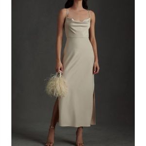 BHLDN Cali Satin Charmeuse Midi Dress - champagne - size 6